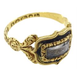 George IV 18ct gold enamel hairwork mourning ring, London 1823