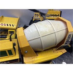 Tonka - five large scale steel pressed vehicles comprising Cement Mixer, Car Transporter, Mobile Crane and two Dumper Trucks (5)