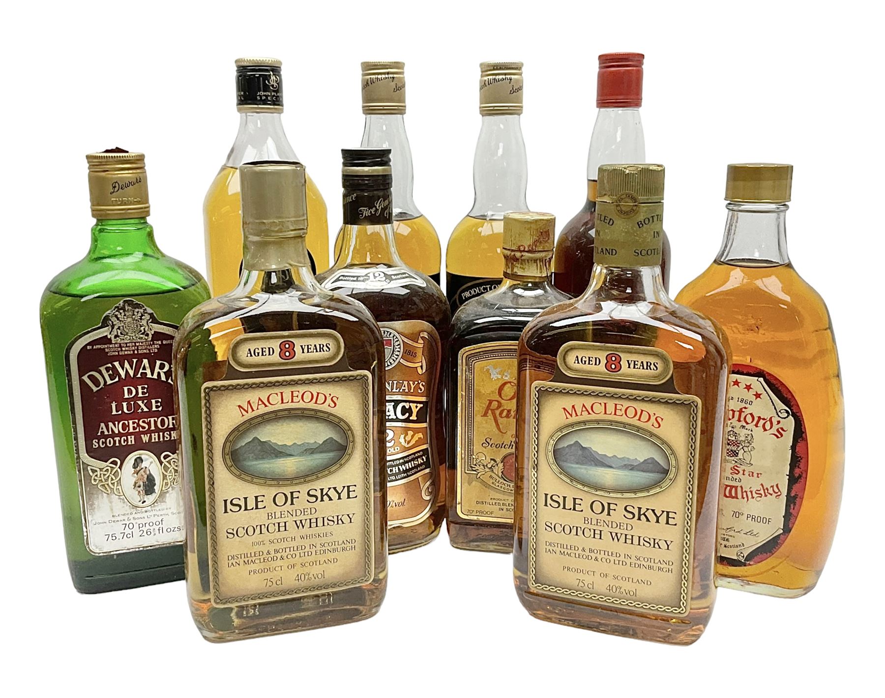 Ten bottles of blended Scotch whisky, including Macleod's Isle of Skye, Dalmeny De Luxe, Arden House, etc, various contents and proofs (10)