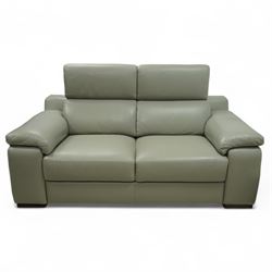 Modern Italian style leather two-seat sofa, upholstered in pale grey leather with panel st...