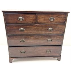 19th century mahogany chest fitted, two short and three long drawers, shaped bracket supports 