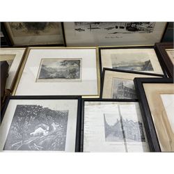 After Francis Pickernell: 'The New Swivel Bridge over the Esk at Whitby', engraving pub. c1835, 22cm x 25cm in original rosewood frame; an interesting collection of prints, engravings and watercolours relating to Whitby (a lot)