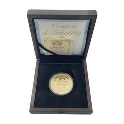 'HRH Prince George of Cambridge First Birthday' gold commemorative medallion, weighing 34 grams of 22 carat gold, cased with certificate