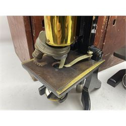 Three boxed microscopes, comprising Hawkslay & Sons Spencer Buffalo microscope no 68177, J Swift & Son microscope and R & J Back microscope no 30241