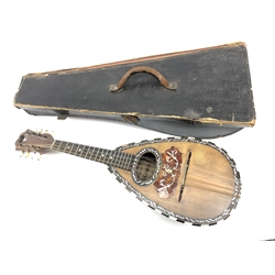  Italian bowl back mandolin with mother-of-pearl inlay, labeled 'Mandolino IL Globo Fabbricato In Italia', with hard case  