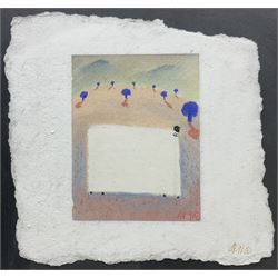 Mackenzie Thorpe (British 1956-): Sheep, pastel on handmade paper signed with monogram and dated '91, 19cm x 19cm 
Provenance: the vendor's father attended Thorpe's art school in Richmond and the two became firm friends; this painting was a gift from Thorpe to the former when he moved away from the area.