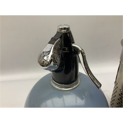 Sparklet 'The Prana' soda siphon charger, together with a Sparklets 'Globemaster' soda siphon in blue, circa 1960-80, tallest H38cm