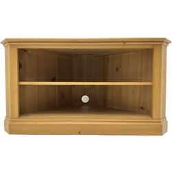 Traditional pine corner television unit, fitted with single shelf