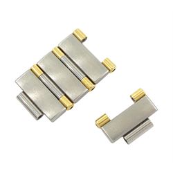 Omega Constellation ladies bi-colour quartz wristwatch, silvered dial with baton hour markers and Roman numeral bezel, on original Omega bracelet, with fold-over clasp