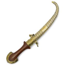 Moroccan jambiya, the metal scabbard decorated in gilt and silver and with hardwood grip L...