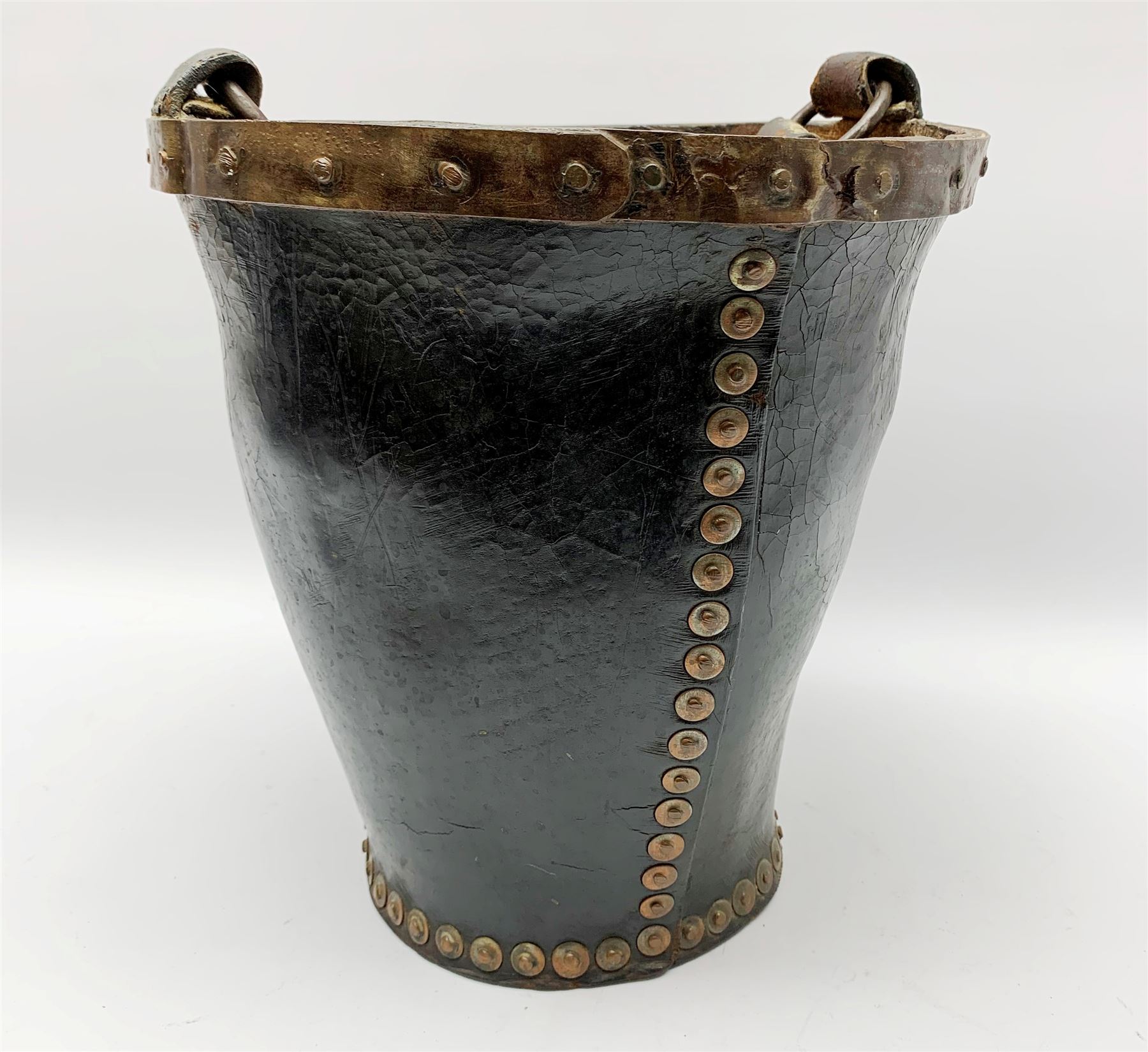 Victorian leather fire bucket with riveted detail and leather carry handle, not including handle H29cm D27.5cm