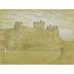 Gareth Floyd (British 1940-): 'Bamburgh Castle', pencil heightened in white signed and dated '87, 22cm x 29cm