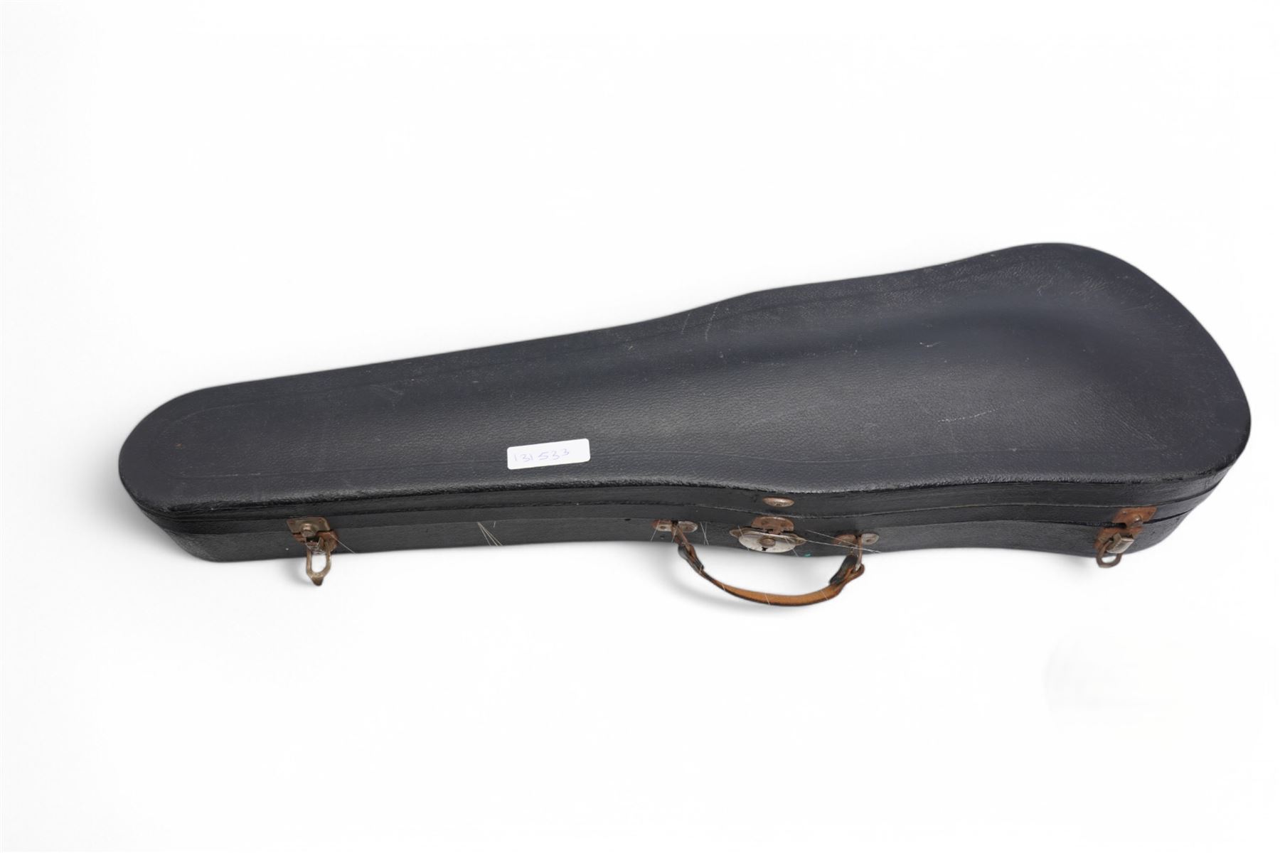 Violin with two piece back and scroll neck with bow in case