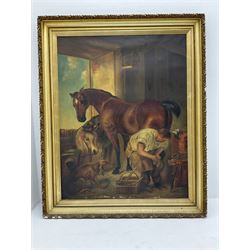 Dora C Swinden after Sir Edwin Landseer (British 1802-1873): 'Shoeing', large oil on canvas, signed and dated 1905 verso 118cm x 92cm