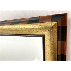 Gilt framed rectangular bevel edge wall mirror with stripped border
