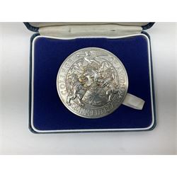 Hallmarked sterling silver commemorative medallion, 'College of Arms Quincentenary', approximately 150 grams, housed in a Royal Mint box