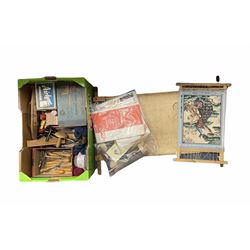 Rug making tool and accessories to include rug hooks, vintage 'Airlyne Home Rug Maker' in original box, scissors, rug pads, etc together with two tapestry screens, spinning kit etc 