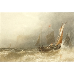  Joseph Newington Carter (British 1835-1871): Fishing Boats off Whitby, watercolour signed and dated '66, 11.5cm x 16.5cm Provenance: part of a large North Yorkshire single owner life time collection of J N Carter oils watercolours and sketches   