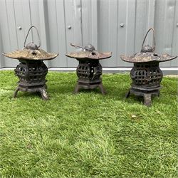 Three cast iron garden lanterns - THIS LOT IS TO BE COLLECTED BY APPOINTMENT FROM DUGGLEBY STORAGE, GREAT HILL, EASTFIELD, SCARBOROUGH, YO11 3TX