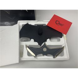 Two Batman replica Batarangs comprising DC Comics QMX Caliber Metalworks 1:1 scale replica with original box, and DC Direct The Dark Knight prop replica no. 33/1500 with original box and certificate of authenticity 