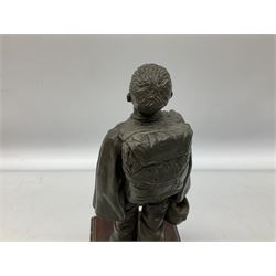 Presentation bronzed figure of a paratrooper by Peter Hicks mounted on a mahogany plinth with plaque inscribed ' Presented to Lieutenant General Sir Michael Gray KCB OBE President Army Parachute Association 1981-1987 An Outstanding Term of Leadership Friendship and Humour. Thank You All Ranks A.P.A.' H28cm; a brass Pegasus plaque H12cm; and small quantity of colour photographs and prints of military related paintings