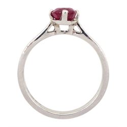 Platinum single stone round cut ruby ring, hallmarked, ruby approx 1.00 carat