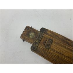 Ensign 'The Sanderson' folding plate camera in mahogany and lacquered brass, field model with canvas wrapped box, two mahogany photographic plates, 'Busch rapid Symmetrical F:8' lens,  and a wooden tripod 