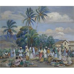 Hon. Mrs Kathleen Airini Vane (New Zealand 1891-1965): Ceylon Market, watercolour and gouache signed and dated '41, 54cm x 64cm 
Notes: 'Kitty' (née Mair), married Hon. Captain Ralph Vane, third son of Lord and Lady Barnard of Raby Castle, Yorkshire 
