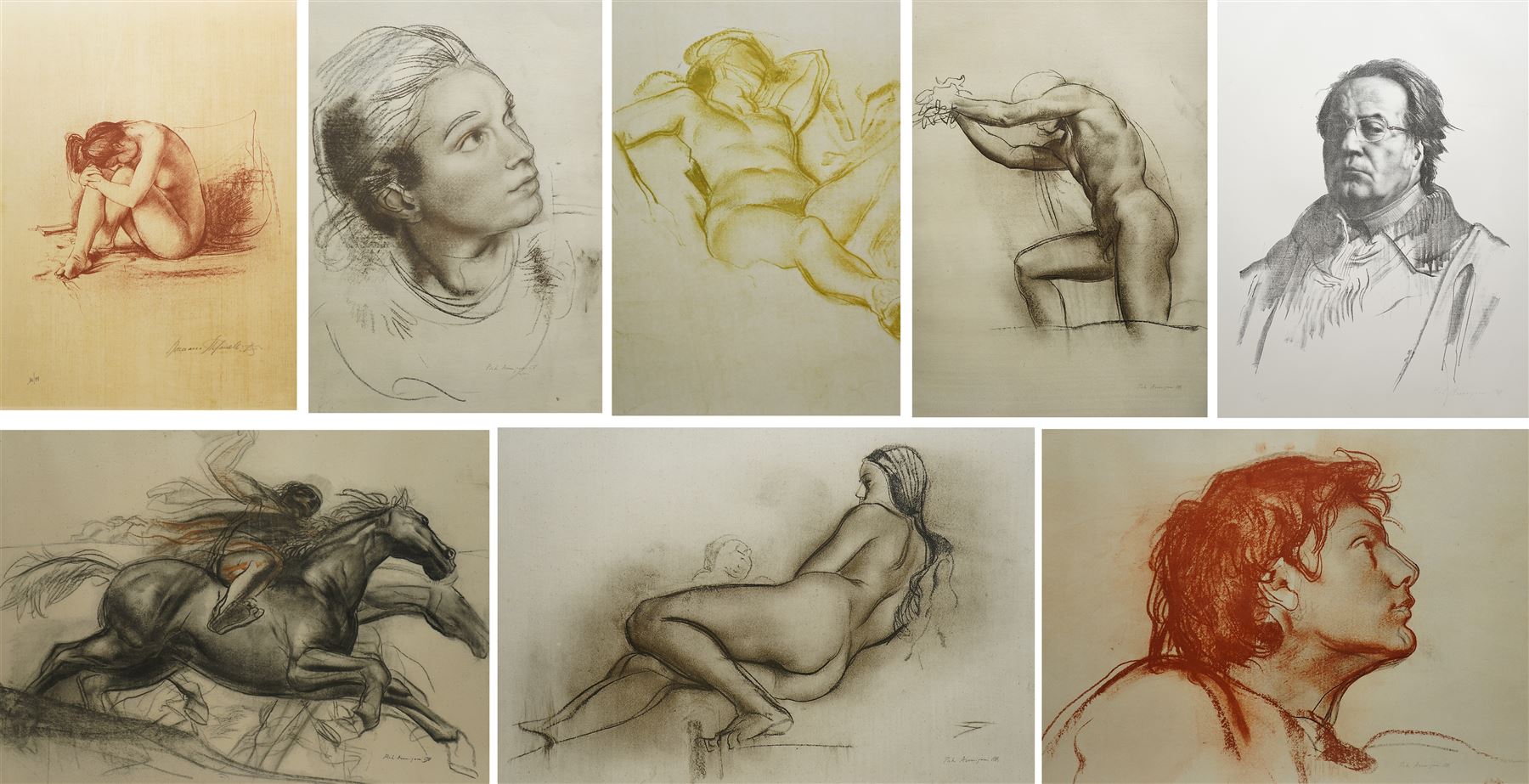 Pietro Annigoni OMRI (Italian 1910-1988): Nude and Portrait Studies, set of eight sanguine and monochrome prints, two numbered editions each signed in pencil or pen max 66cm x 50cm (8)