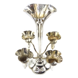  Edwardian silver epergne by Horace Woodward & Co Ltd London 1907, with central trumpet form vase surrounded by four small vases, raised on a lobed weighted base 24.5cm  
