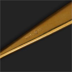 Extensive suite of WMF 800 silver gilt cutlery, for twelve covers, comprising twelve table knives and forks, fish knives and forks, dessert forks, table spoons, dessert spoons, teaspoons, eleven dessert forks and six serving spoons, with crescent moon and crown WMF hallmarks