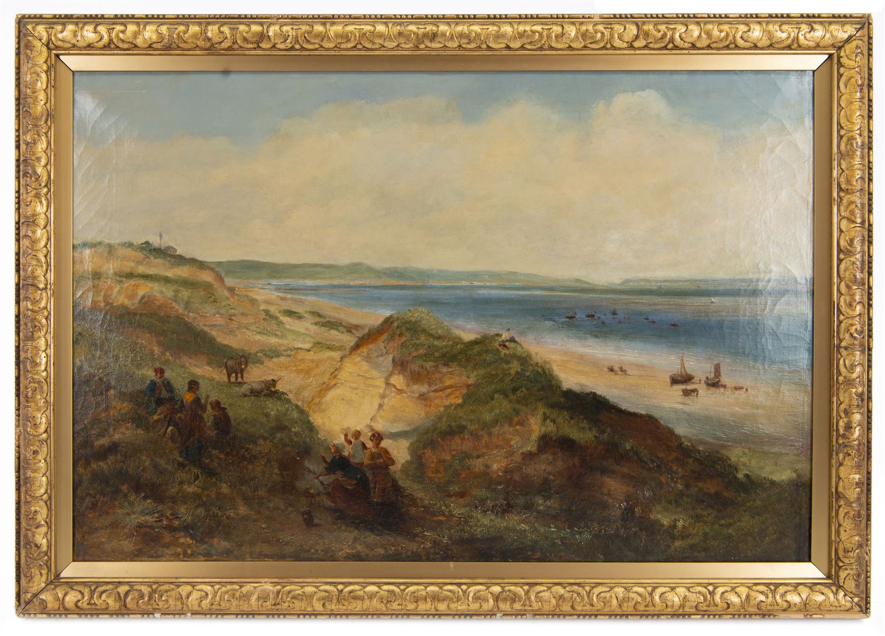 Edward Hargitt (British 1835-1895): 'Sandhills near Hoylake Cheshire - Welsh Hills in the Distance', oil on canvas signed dated 1859 and inscribed 'Retouched 1864', titled verso 62cm x 93cm
