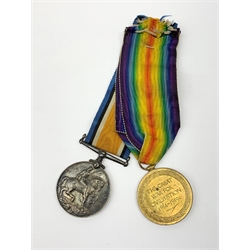 WW1 pair of medals comprising British War Medal and Victory Medal awarded to 151870 Gnr. J.W. Wass R.A.