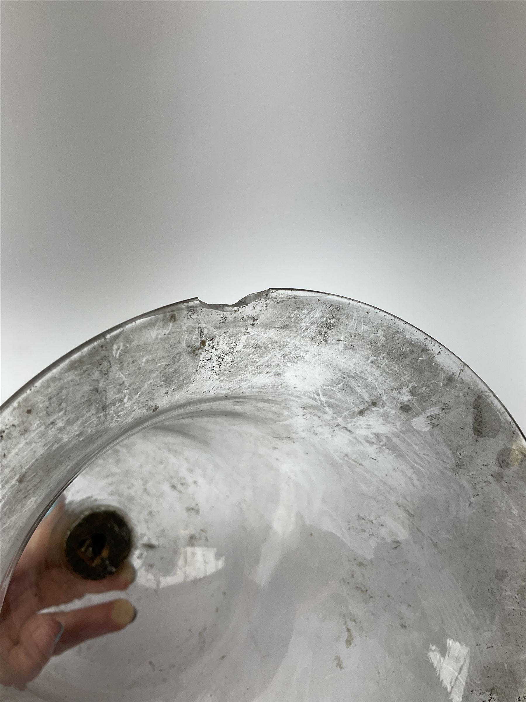 Collection of 19th century and later pharmaceutical laboratory glass, to include, large filter funnel, graham condenser, conical flask, bell jar and another with graduated tube, Provenance: discovered in the storeroom of a long established Hull pharmacist and opticians