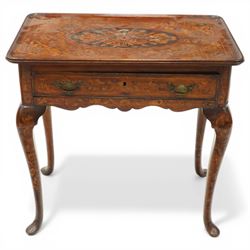 18th century Dutch marquetry side table, rectangular tray top decorated with floral inlays...