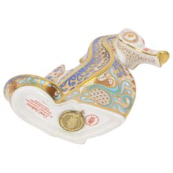 Three Royal Crown Derby paperweights, comprising Cromer Crab, Harbour Seal and Seahorse, all with gold stoppers and boxes