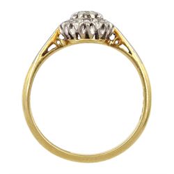 Gold round brilliant cut diamond cluster ring, stamped 18ct Plat