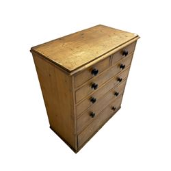 Victorian pine chest, fitted with two short and four graduation drawers