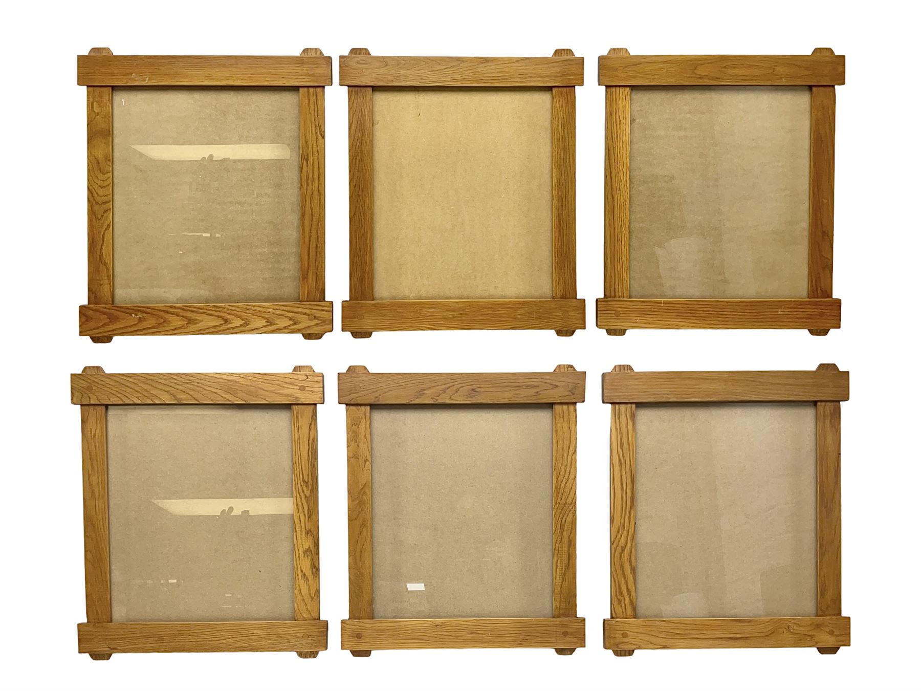 Six Arts and craft style oak frames, H62cm, L52cm 