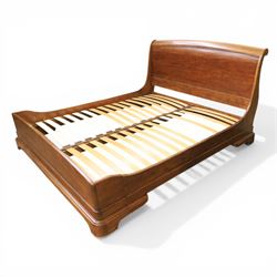 Willis & Gambier - French cherry sleigh bed, with scrolled headboard and shaped footboard, moulded frame on bracket feet, fitted with sprung wooden slats