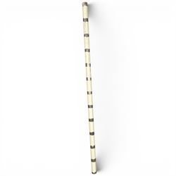 Victorian design cast iron spiral staircase, sixteen pierced treads, ornate balustrades, with landing and handrail painted in cream finish, height of pole 250cm, width of steps 74cm