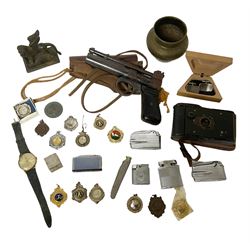  Webley junior air pistol, Kodak camera, collection of fob medals, lighters, etc