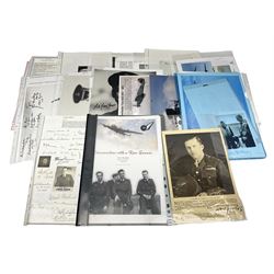 76 Squadron - small archive of photographs, signatures etc; signed copy of Conversations with a Rear gunner by Tony Winser; and collection of signatures of WW2 pilots and aircrew, some original but most facsimile/copies, including Lt. Col. W.A. Bishop VC, DSO, MC, DFC, Johnnie Johnson, Bomber Command etc