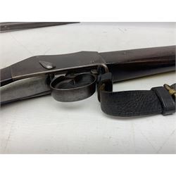 Braendlin Armoury Martini action .577/450 falling back rifle, the 85cm rifled barrel stamped Alex. Henry Edinburgh & London with two barrel bands including Yatagan bayonet side fitting and clearing rod under, with leather sling, serial no.13332, L126cm (NB. Firing pin broken). 