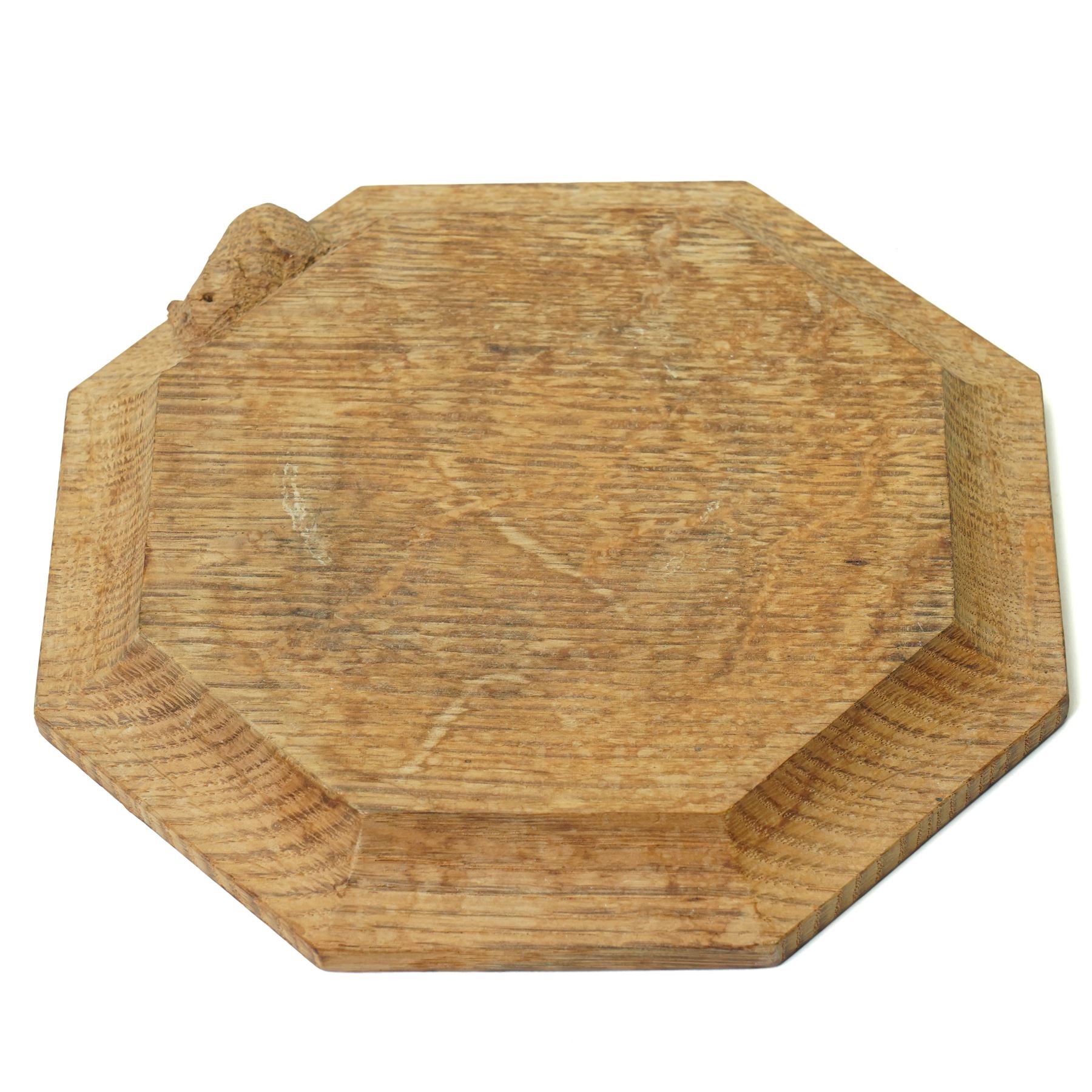 Mouseman - oak octagonal herb chopping board, with carved mouse signature, by the workshop of Robert Thompson of Kilburn