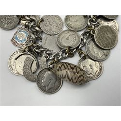 Queen Victorian 1891 crown, 1898 half crown, silver coin ring, silver coin bracelet etc