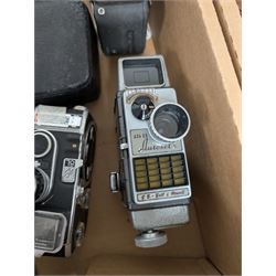 Collection of vintage cine cameras, including Bolex Paillard B8L, Mansfield Holiday Meter Matic, Quarz, Bell & Howell Autoset, Sankyo Super Micro, Canon Demi C, Agfa Movexoom, etc