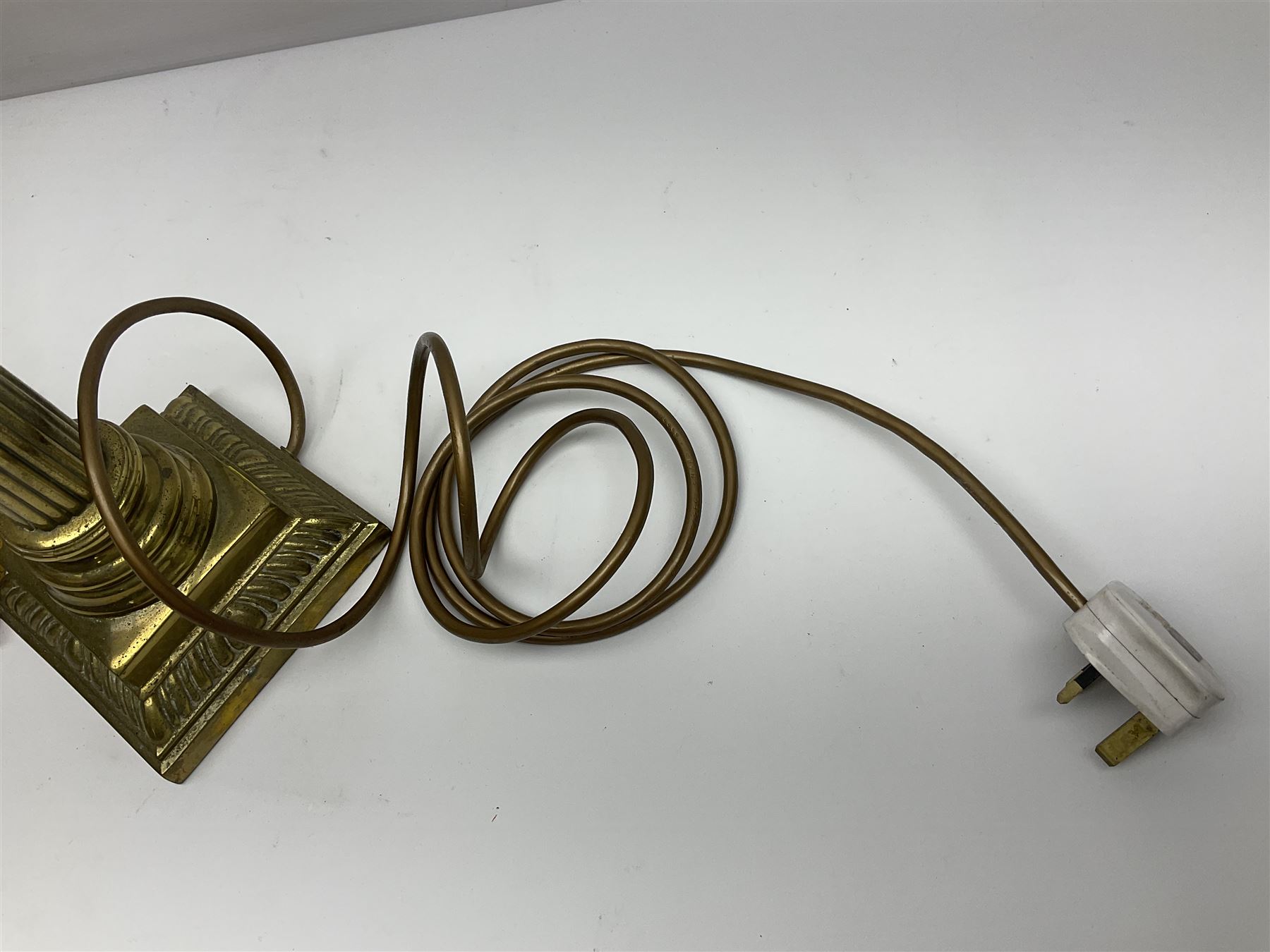 Pair of brass table lamps in the form of fluted Corinthian columns, H46cm