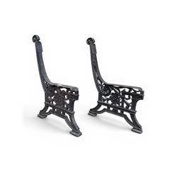 Yates Haywood - pair of Victorian cast iron bench ends, Architectural scrolling design wit...