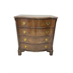 George III design walnut serpentine chest, fitted with four cockbeaded drawers, raised on bracket feet